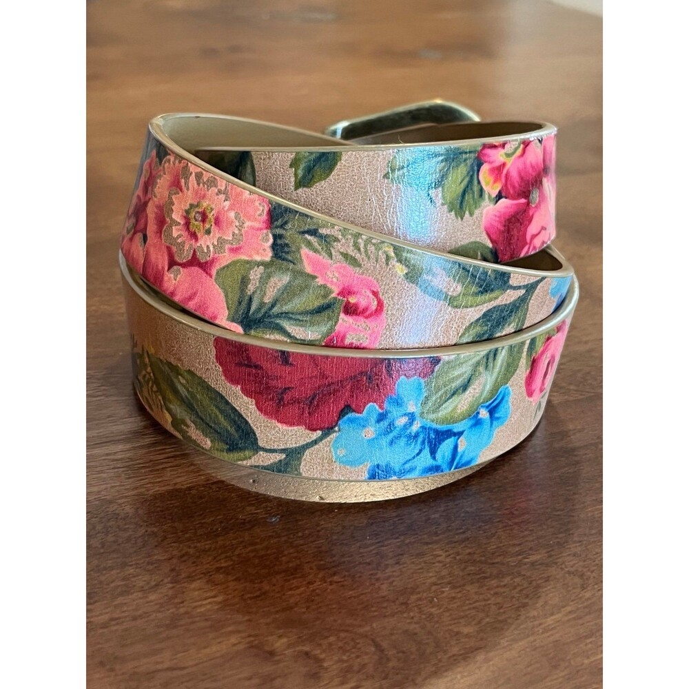 Patricia Nash Vietri Floral Leather Brown Belt Size Large - Picture 2 of 12